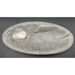 Decorative Metal Serving Trinket Tray‎ Plate With Ornate Shell Crab India Made